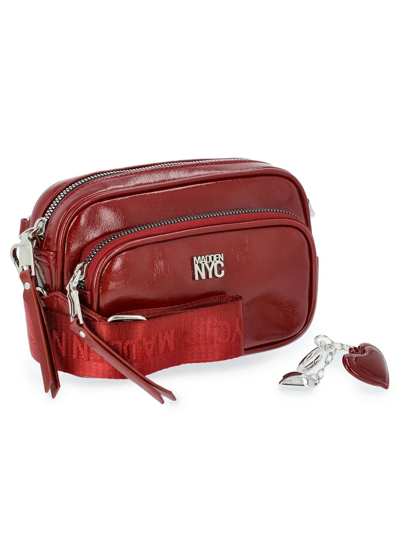 Madden NYC Women's Faux Leather Camera Handbag with Charm Keychain, Mulberry Glaze | Walmart (US)