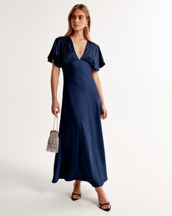 Flutter Sleeve Satin Maxi Dress | Abercrombie & Fitch (US)