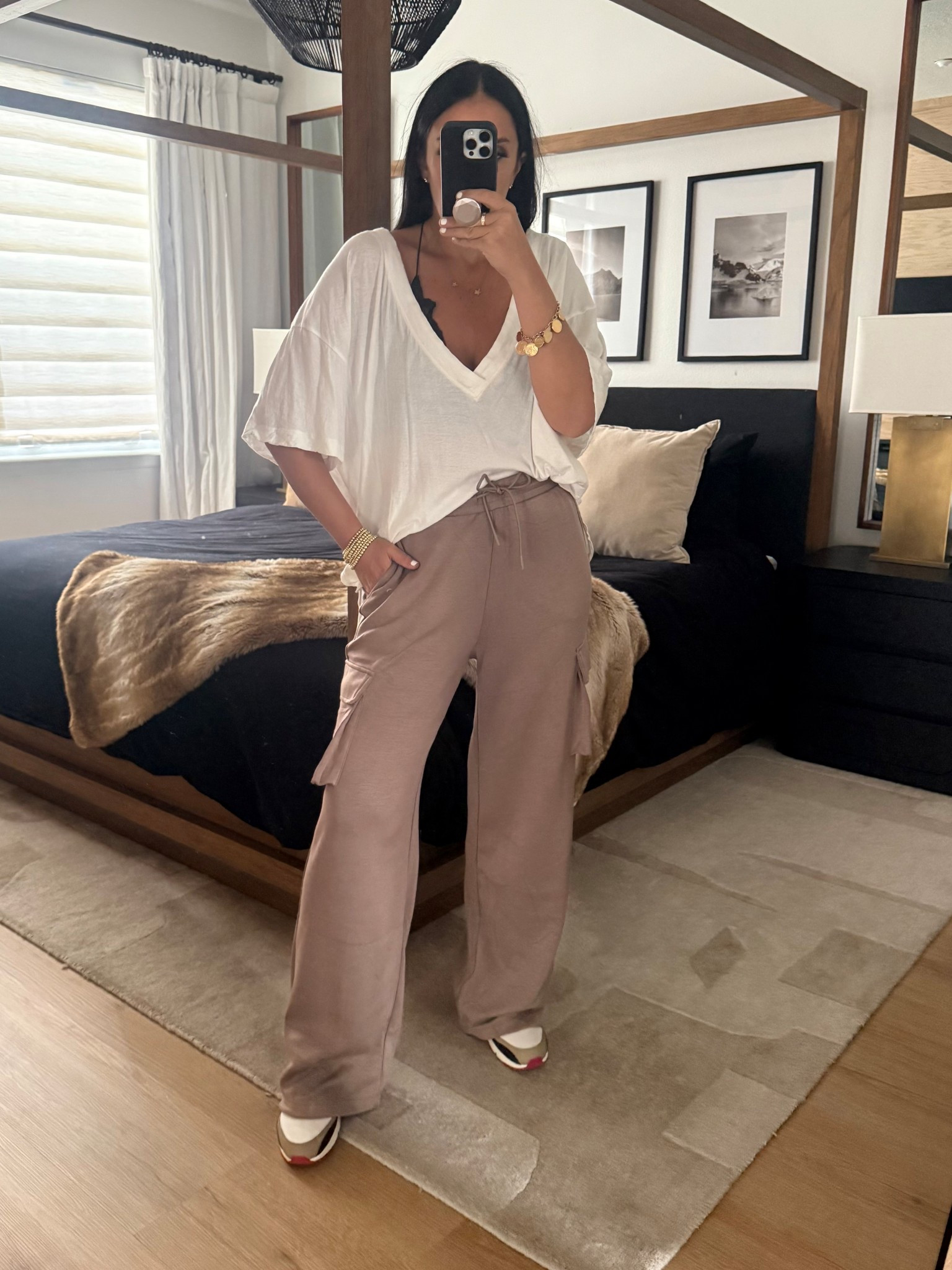 Scoop Women's Ultimate ScubaKnit Wide Leg Cargo Pants wearing size small