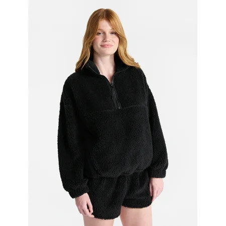 No Boundaries Plush Half-Zip Pullover, Women's and Plus | Walmart (US)