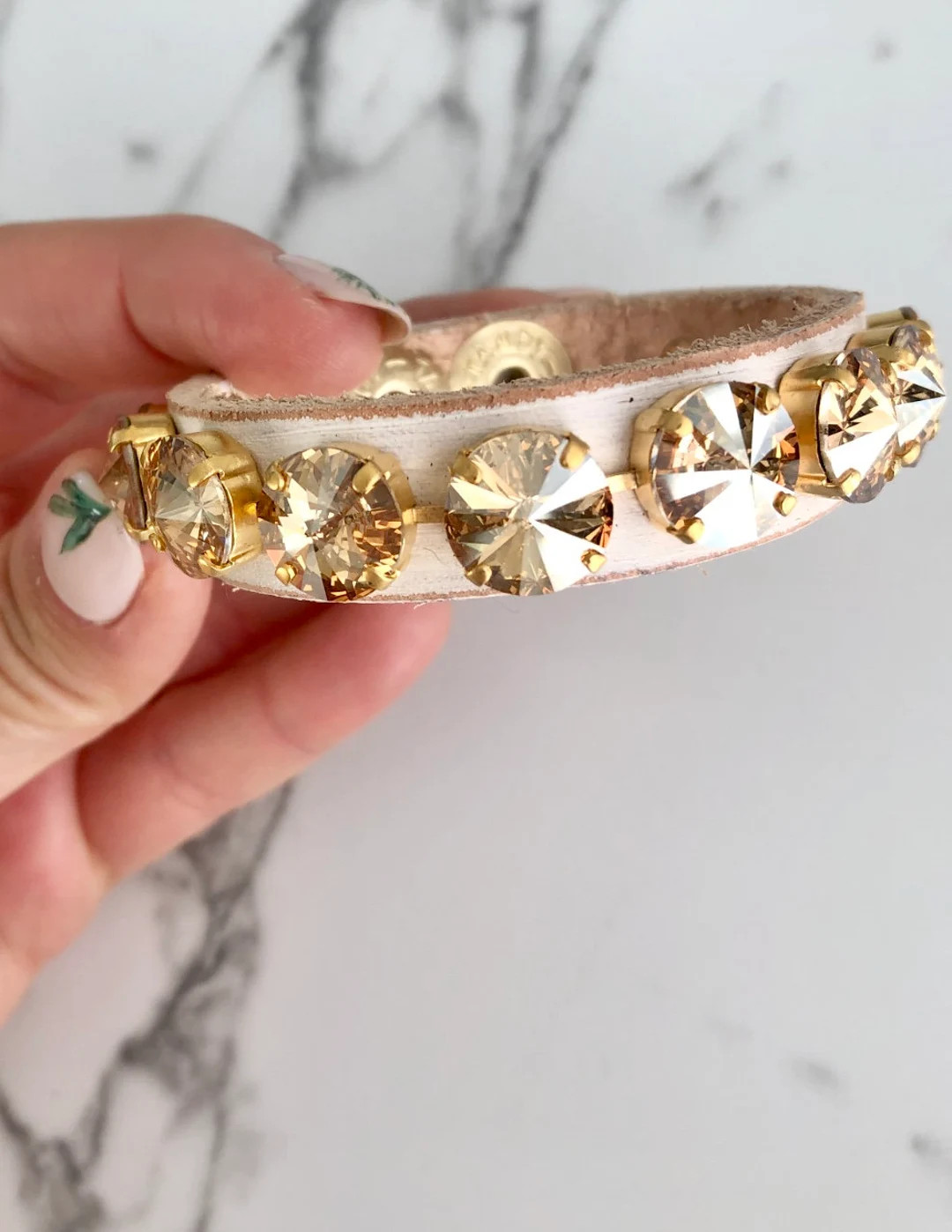 Handmade Genuine White Leather Cuff With Genuine Gold - Etsy | Etsy (US)