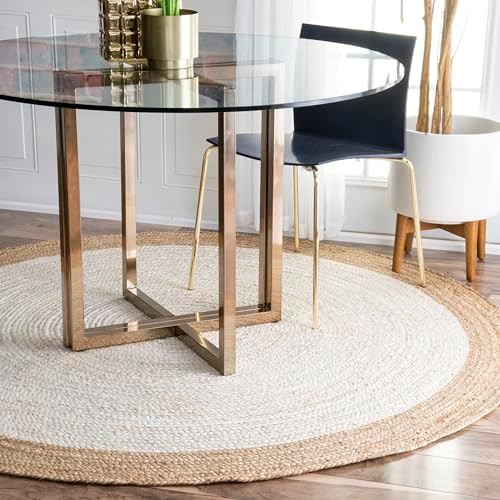 Nuloom Eleonora White/Natural, 4' Round, Bordered, Jute, Soft and Textured, High Traffic, Stain R... | Amazon (US)