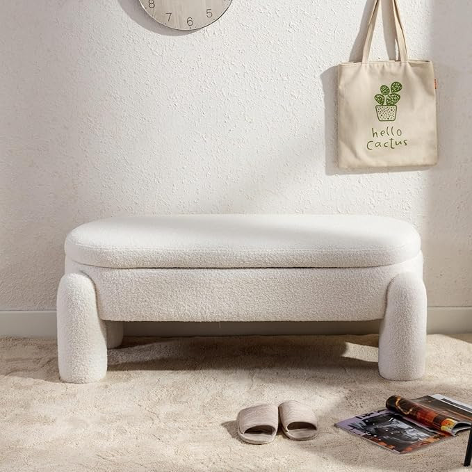 LukeAlon Cute Sherpa Shoe Bench with Storage, Upholstered 45" Wide Entryway Bench with Solid Wood... | Amazon (US)