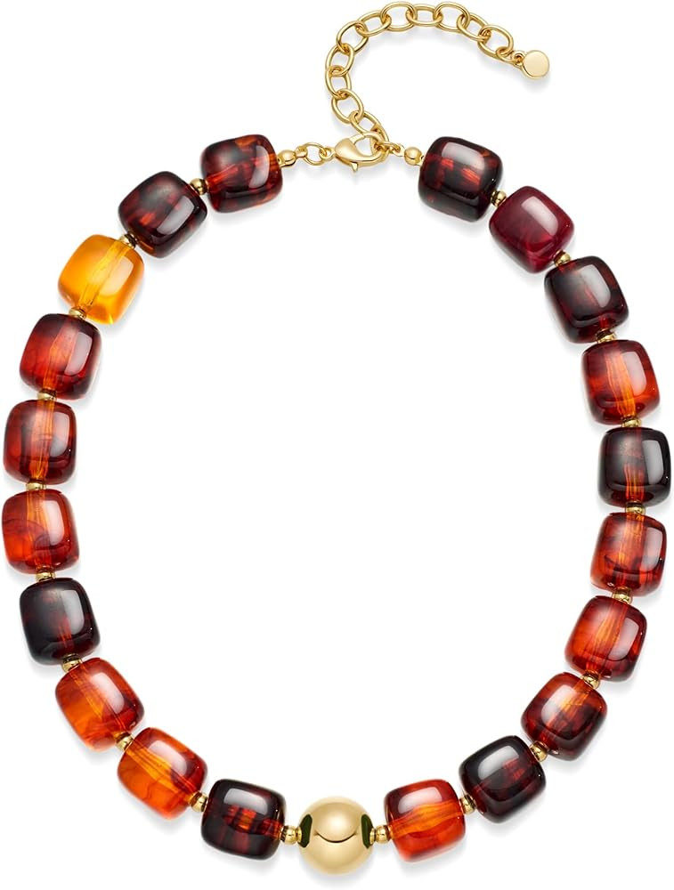 Chunky Colorful Beaded Choker Necklace for Women, Summer Beach Statement Resin Beads Necklace, Tr... | Amazon (US)