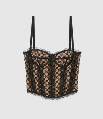 Gucci GG Net Corset Black Nude Lace All Over Logo Bustier Lace Top XS SOLD OUT | eBay UK