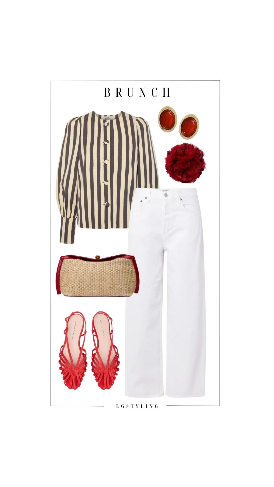 BRUNCH 🍓
Classic with a bold twist. A tailored striped blouse paired with crisp white denim creates a clean, elevated base, while red accessories—statement earrings, woven clutch, and strappy sandals—bring the look to life. Perfect for brunch dates, showers, or any daytime event where you want to feel polished but fun.

#LTKStyle #LTKSpring #BrunchOutfit #ChicStyle #ElevatedBasics #WhiteDenim #SpringOutfits #ClassicWithATwist #DaytimeStyle

 

#LTKootd #LTKgrwm #LTKSeasonal
