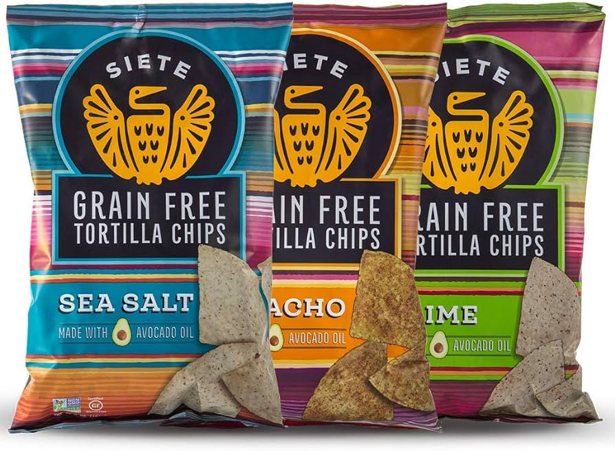 Siete Grain Free Tortilla Chips, 3 Bag (5 Ounce Each) Sampler of Nacho, Lime, Sea Salt | Amazon (US)