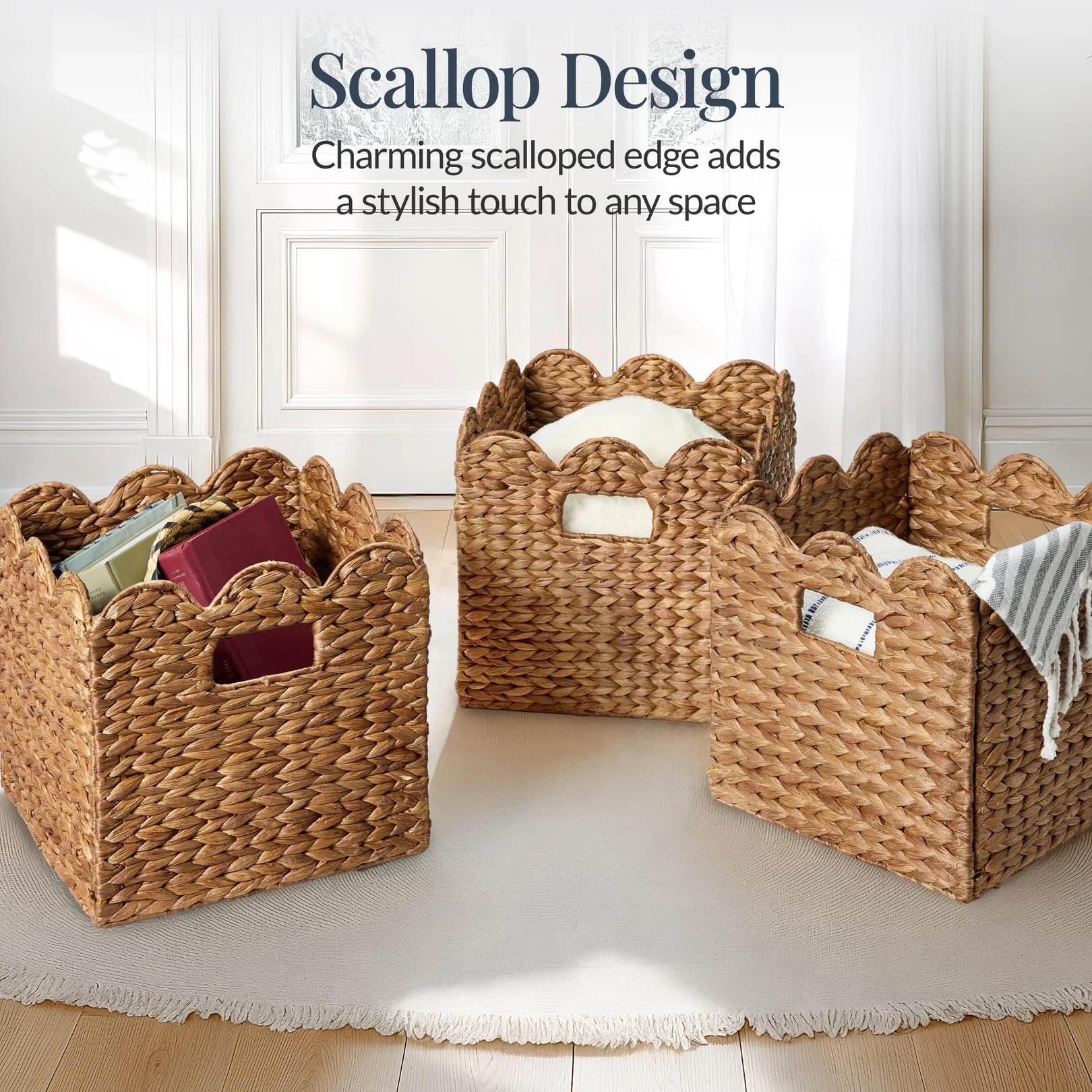 Scalloped 13 x 13in Hyacinth Storage Basket Set of 5 | Best Choice Products 