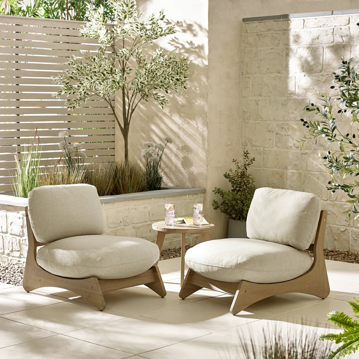 Pottsville Indoor/Outdoor Garden Lounge Set x2 Chairs & Side Table - Modern for Stylish Garden Pa... | Wayfair UK