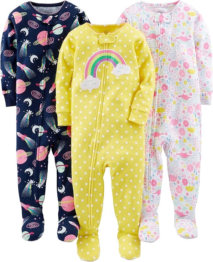 Simple Joys by Carter's Toddlers and Baby Girls' Snug-Fit Footed Cotton Pajamas, Pack of 3 | Amazon (US)