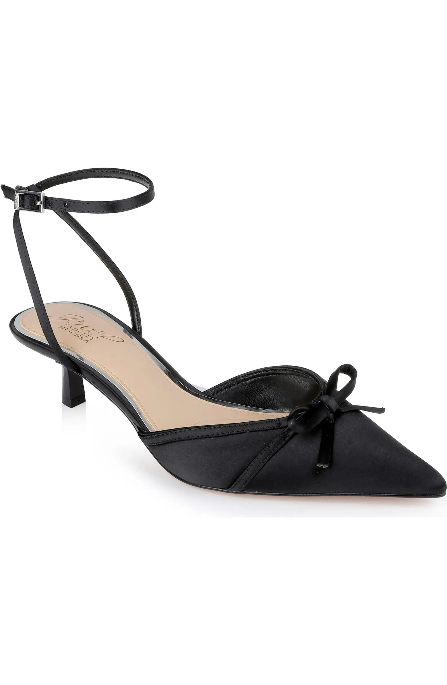 Jewel Badgley Mischka Talasia Ankle Strap Pointed Toe Kitten Heel Pump (Women) | Nordstrom | Nordstrom