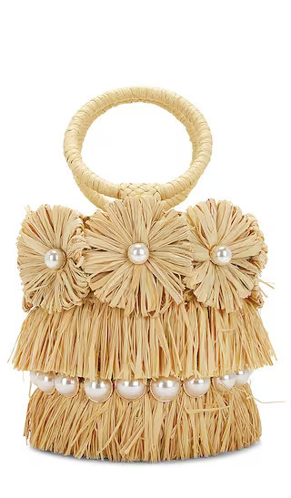 BTB Los Angeles Liv Round Floral Bucket Bag in Tan. | Revolve Clothing (Global)