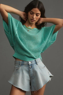 Pilcro Open-Stitch Crew-Neck Sweater | Anthropologie (US)