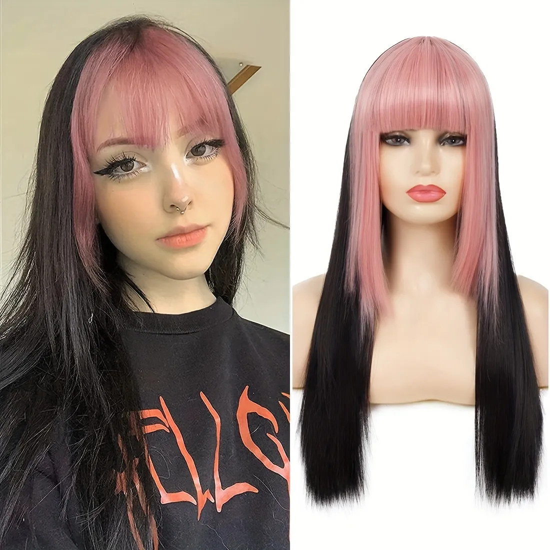 Long Straight Wig With Bangs Synthetic   Bangs Cosplay Hair Wigs For Women For Halloween Parties ... | Temu Affiliate Program
