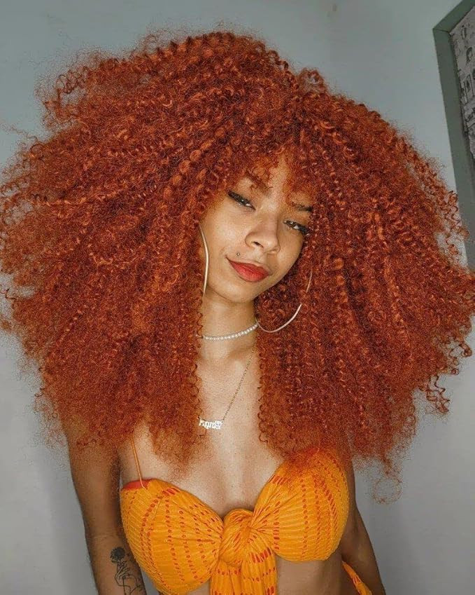 18Inch Long Curly Wig With Bangs for Black Women Afro Bomb Kinky Curly Wig Fluffy and Soft Synthe... | Amazon (US)