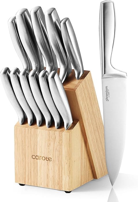 CAROTE 12-Piece Knife Set, All-Stainless Steel Knife Block Set, Kitchen Knives with Wooden Block,... | Amazon (US)