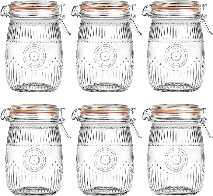 Amzcku Wide Mouth Vintage Mason Jars, 32oz Canister Quart Jars, 6 Pack | Amazon (US)