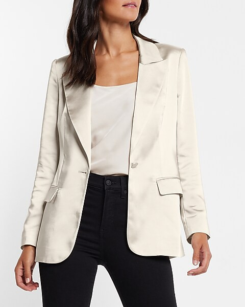 Satin One Button Blazer | Express