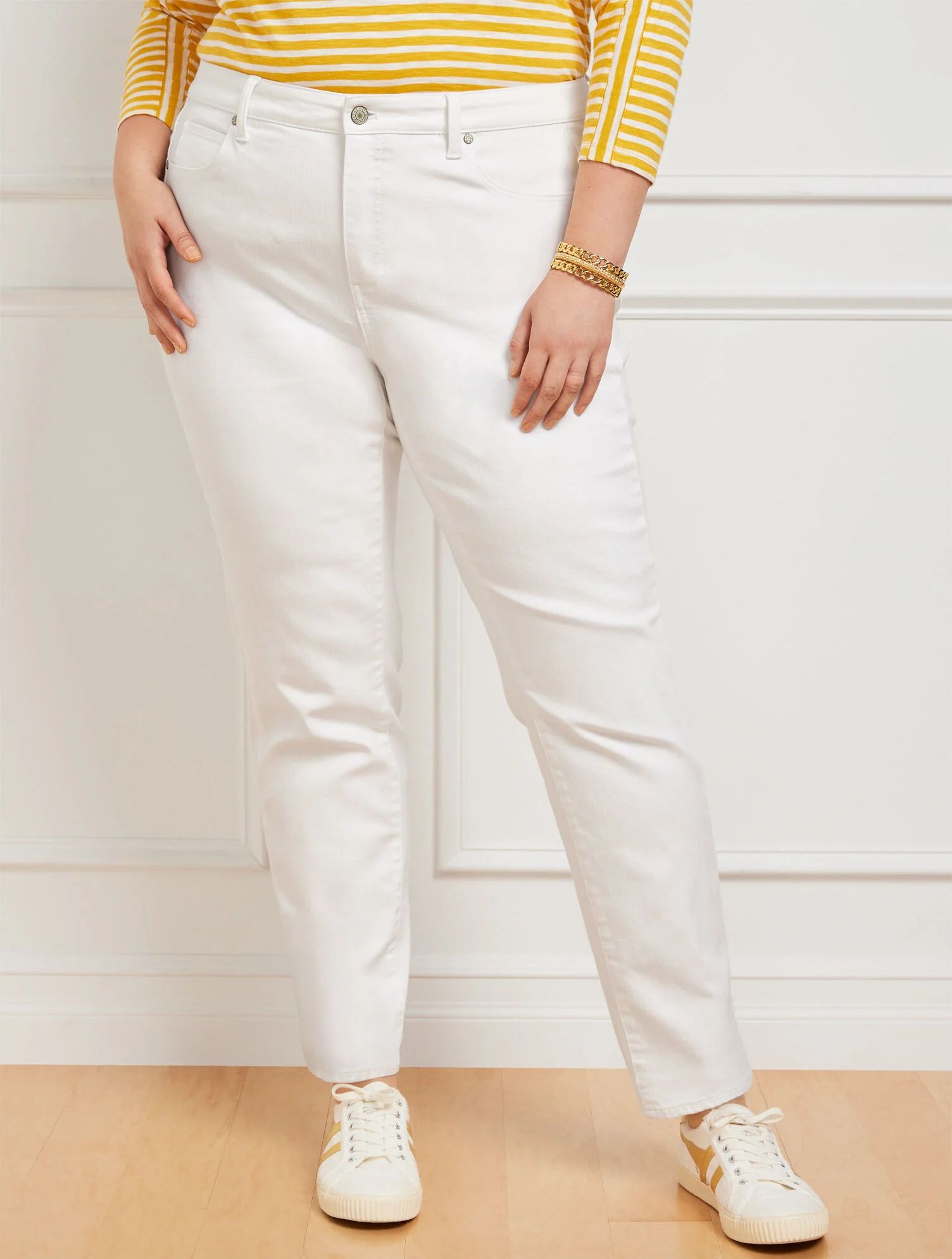 High-Waist Straight-Leg Jeans - White | Talbots