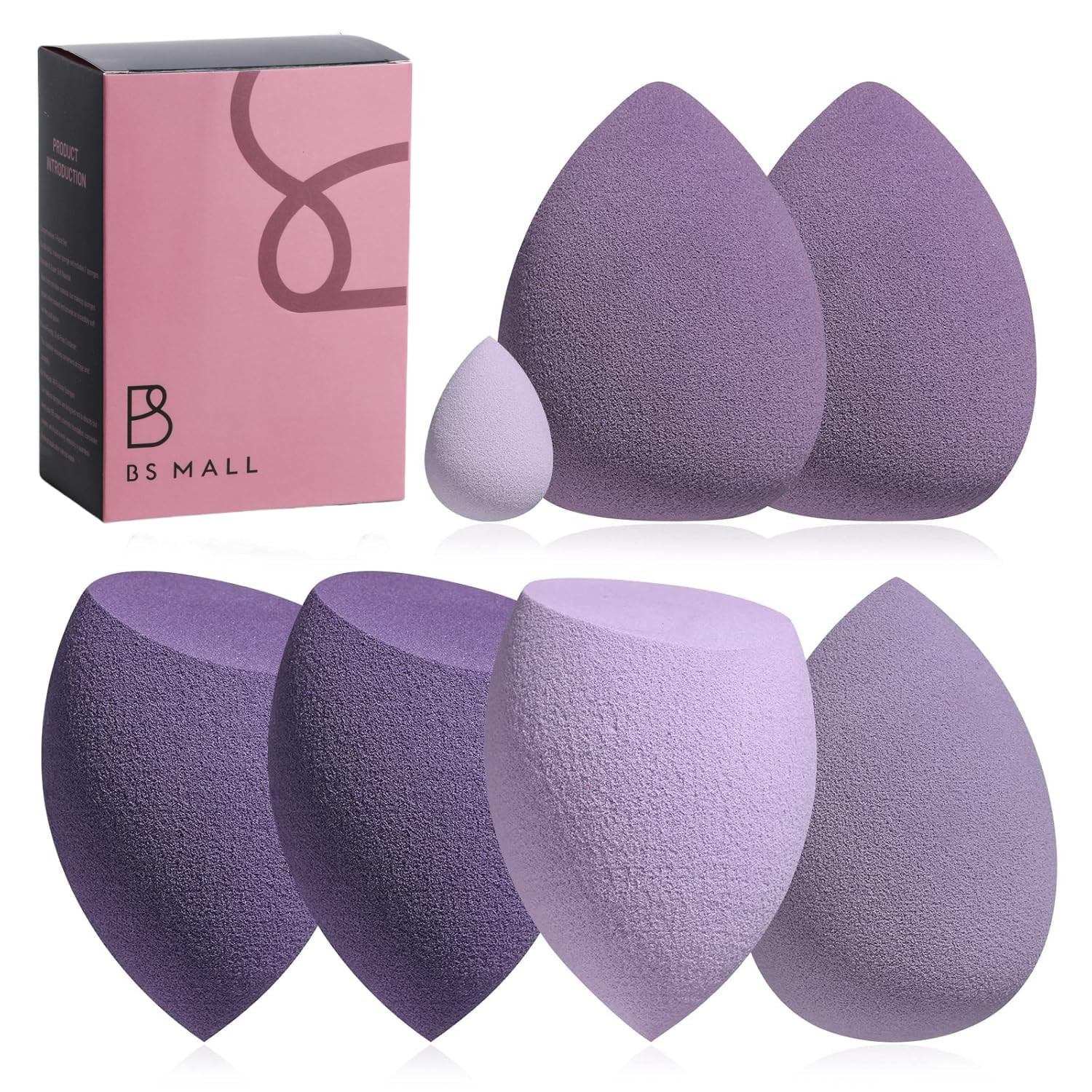 Makeup Sponge Set BS-MALL 6 Pcs blender sponge for Liquid, Cream, and Powder, Multi-colored Makeup Sponges (C-Purple) | Amazon (US)