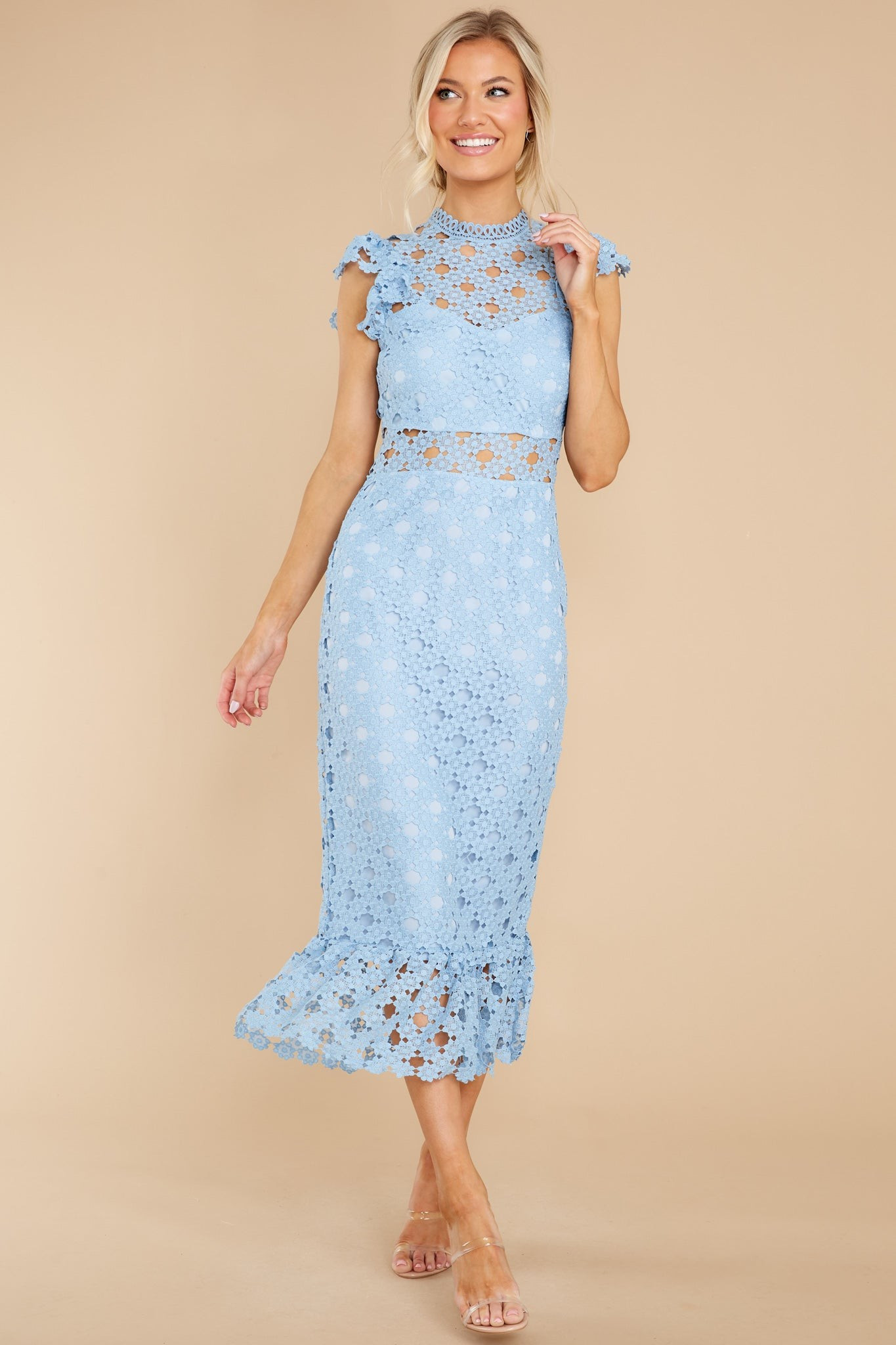 Love's High Hopes Sky Blue Crochet Midi Dress | Red Dress 