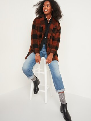 Oversized Soft-Brushed Plaid Long Shirt Jacket for Women | Old Navy (US)