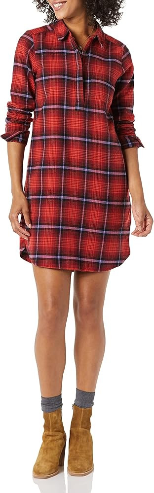 Goodthreads Women's Brushed Flannel Long-Sleeve Relaxed-Fit Popover Shirt Dress | Amazon (US)