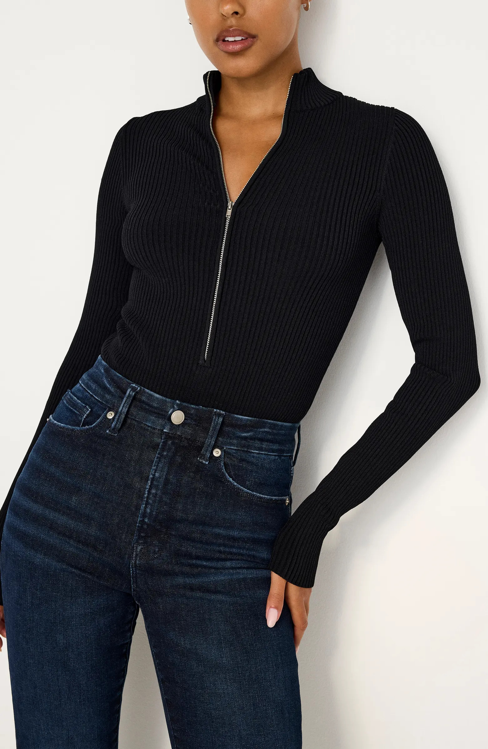 Good American Virgo Long Sleeve Rib Thong Bodysuit | Nordstrom | Nordstrom