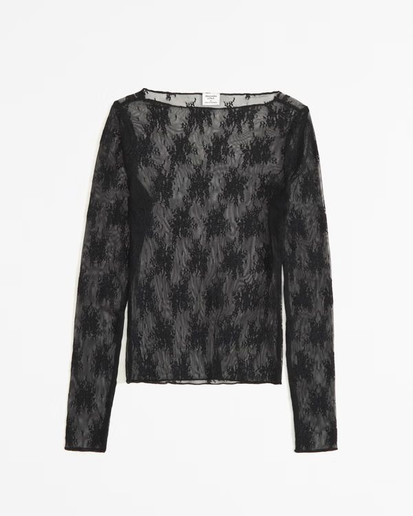 Women's Long-Sleeve Lace Slash Top | Women's Clearance | Abercrombie.com | Abercrombie & Fitch (US)