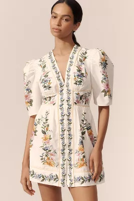 Farm Rio Sweet Bloom Dreamscape Puff-Sleeve Mini Dress | Anthropologie (US)