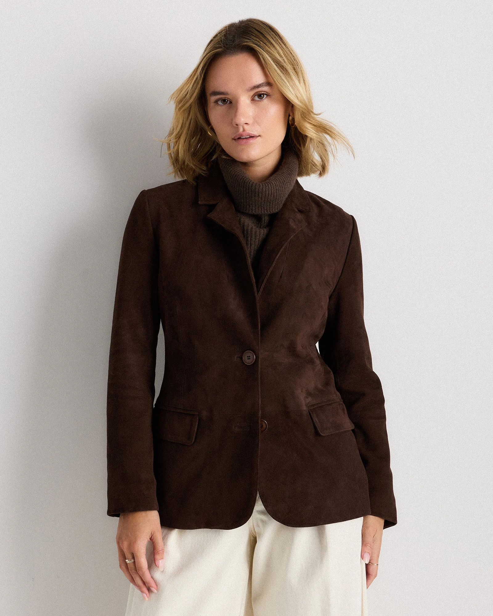 Quince | Women's 100% Suede Blazer in Pecan Brown, Size Medium, Suede Leather | Quince