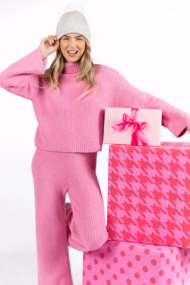 Keep It Comfy Candy Pink Fuzzy Turtleneck Sweater Set FINAL SALE | Pink Lily