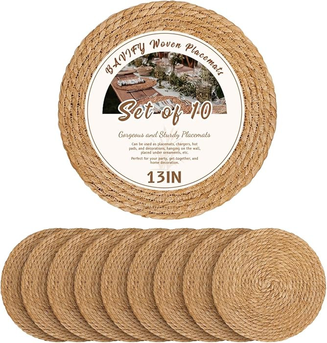 13 in Round Woven Placemats Plate Chargers Set of 10, Boho Farmhouse Rustic Woven Place Mats for ... | Amazon (US)
