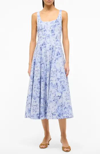 Wells Floral Print Stretch Cotton Midi Dress | Nordstrom