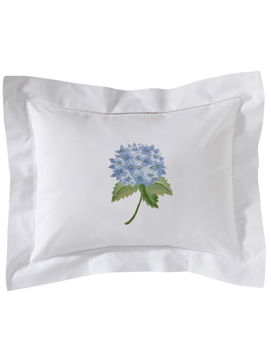 French Hydrangea (Light Blue) Boudoir Pillow Cover, Flange, Embroidered - Jacaranda Living | Jacaranda Living