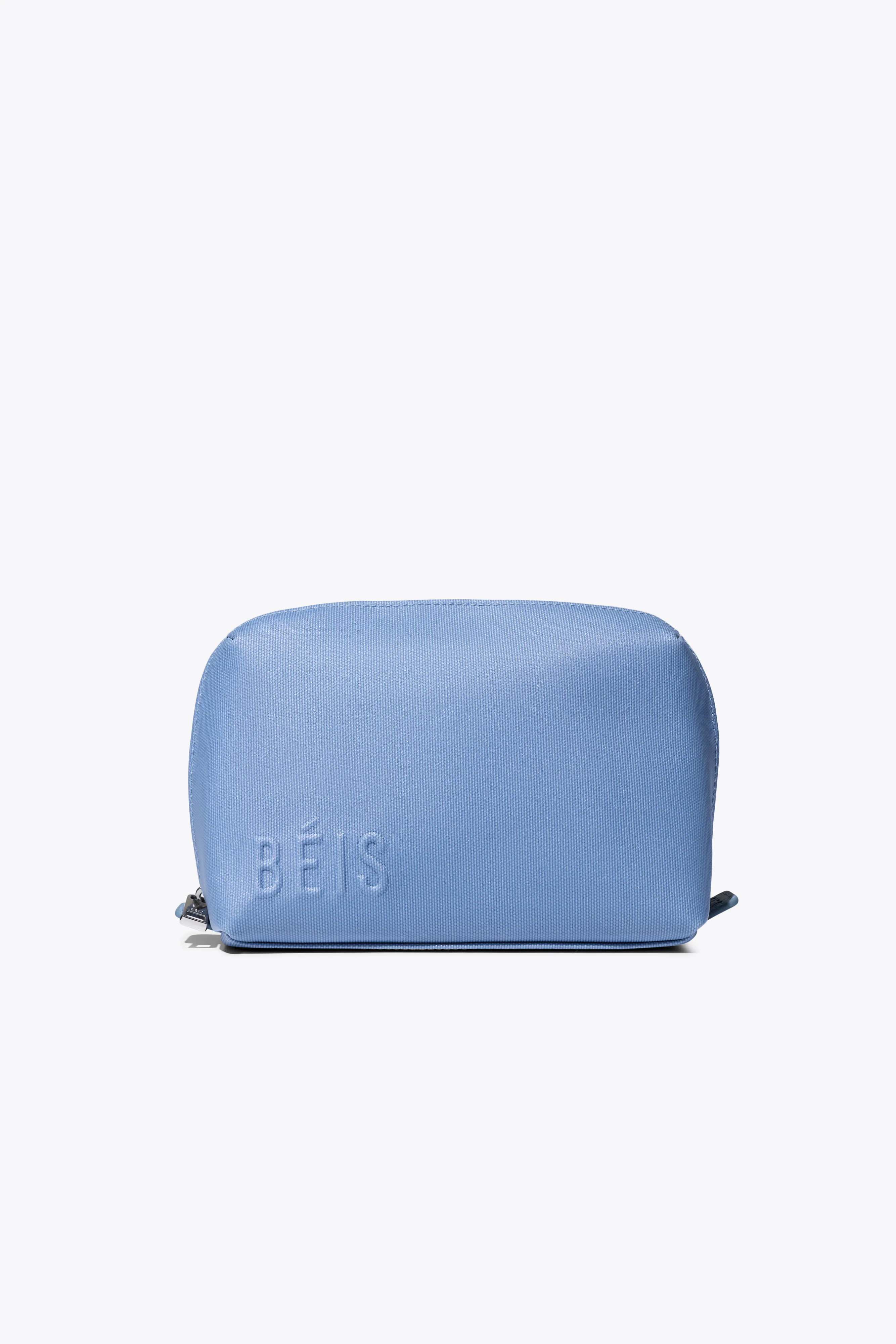 BÉIS ‘The Small Cosmetic Pouch’ in Dusty Blue - Blue Small Travel Makeup & Cosmetic Bag | BEIS