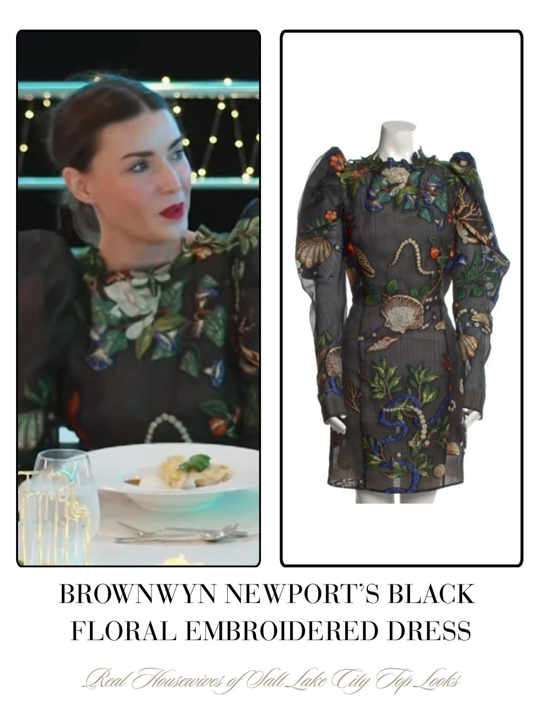 Brownwyn Newport's Black Floral Embroidered Dress on the Yacht 

 