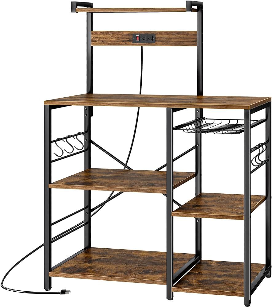 SUPERJARE Bakers Rack with Power Outlet, Microwave Stand, Coffee Bar with Wire Basket, Kitchen St... | Amazon (US)