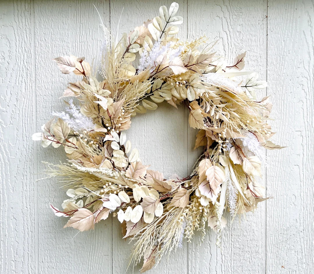 Neutral Fall Boho Style Wreath for Front Door Beige Pampas - Etsy | Etsy (US)