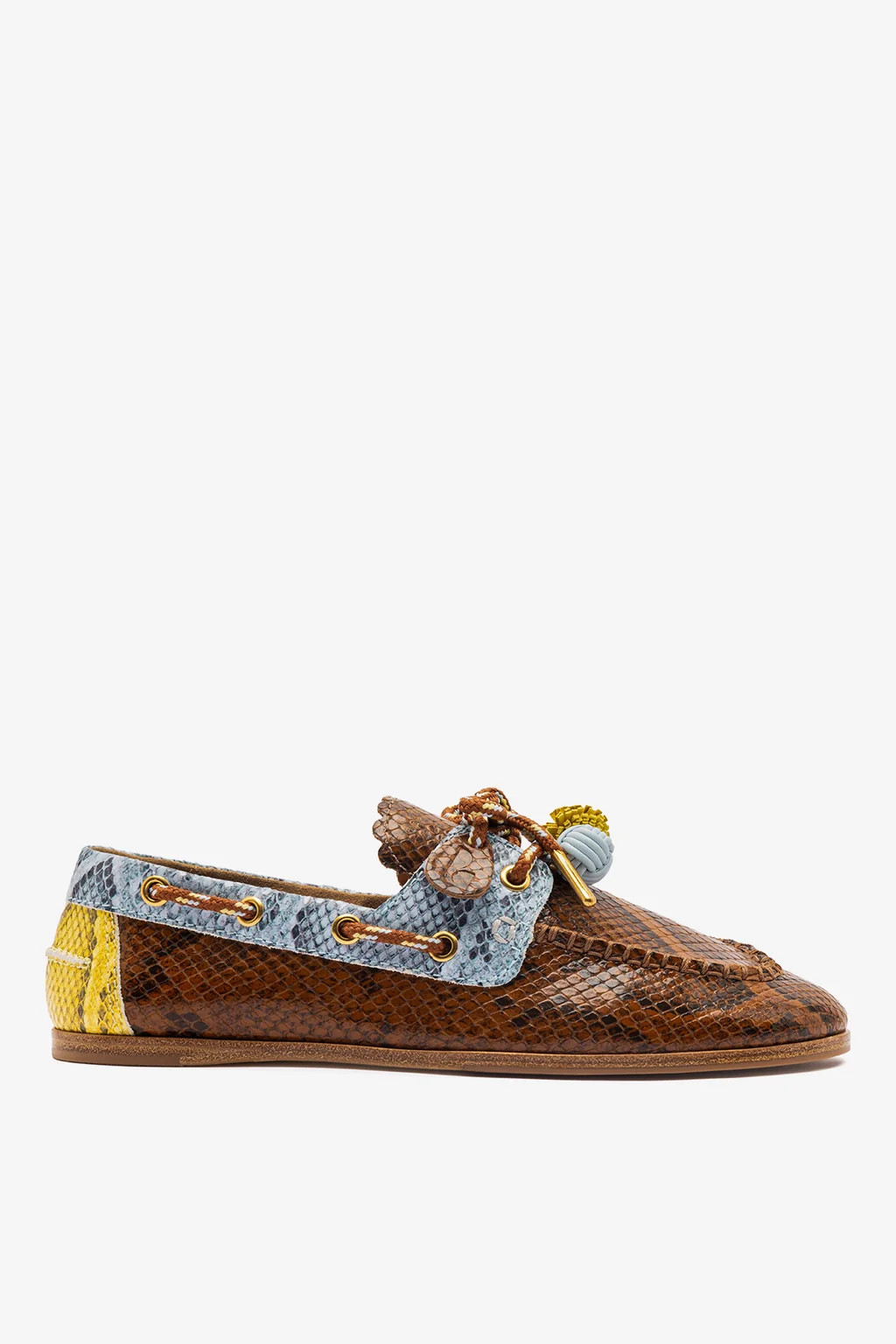 Cyprus Boat Shoe In Oud, Maya and Lemonade Python Embossed Leather | Larroude