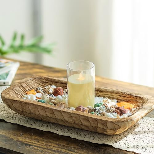 Hanobe Decorative Wood Dough Bowl: Wooden Table Centerpiece 16.5" Farmhouse Home Decor Tray Rustic Burnt Natural Decorations Holder for Candle Dining Room Kitchen Entryway Fireplace | Amazon (US)