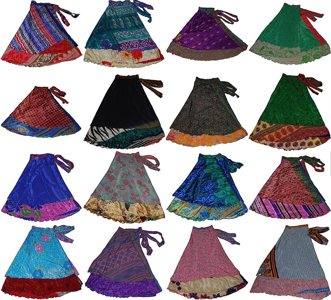 Wevez Women's Long Indian Wrap Sari Skirt, One Size, Assorted | Amazon (US)