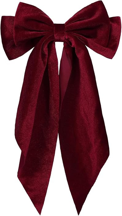 Velvet Hair Bows Hair Ribbon Clips Wine Red Oversized Bowknot French Barrettes with Long Tail Vin... | Amazon (US)
