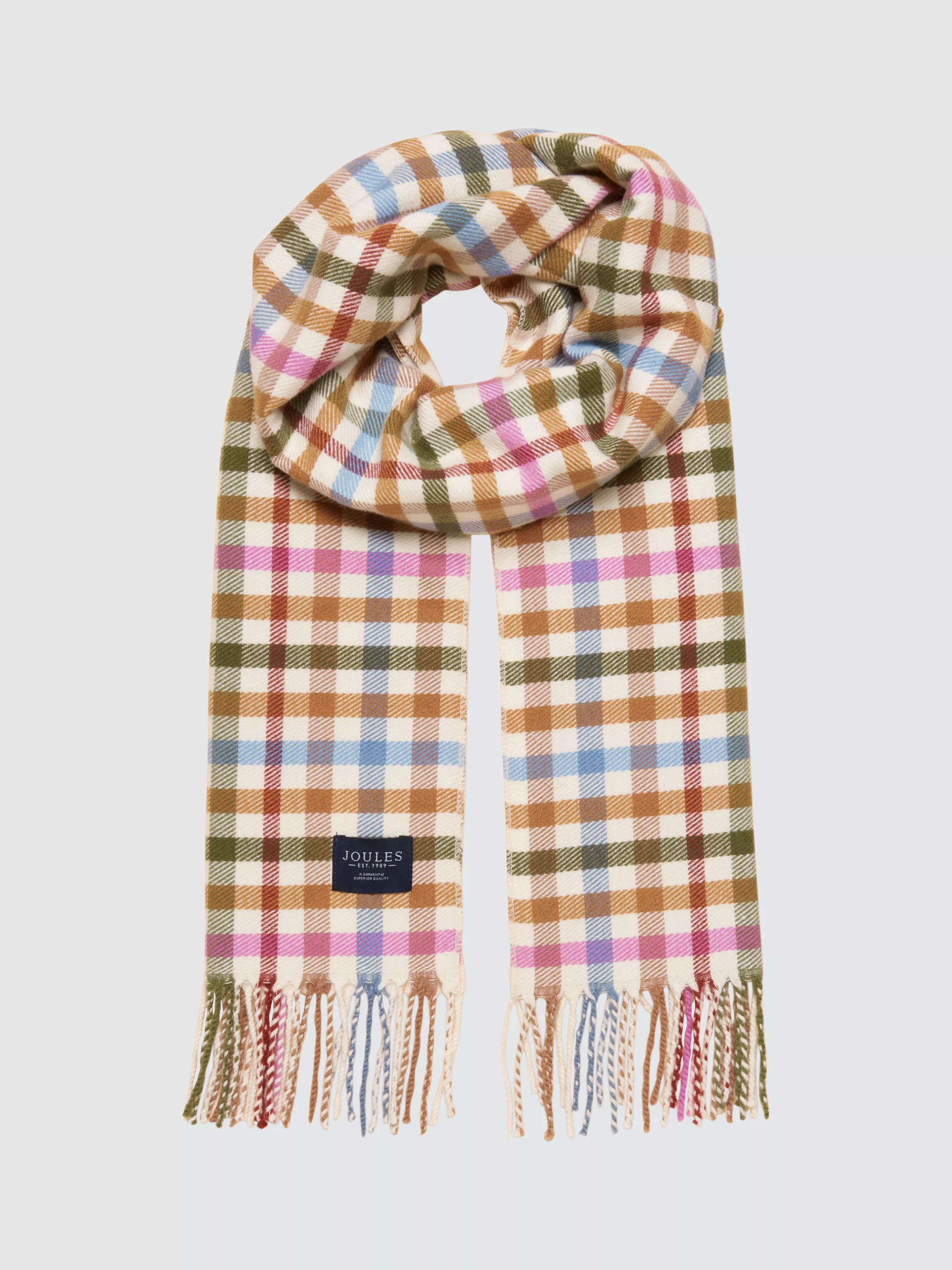 Joules Langtree Mini Gingham Scarf, Natural/Multi | John Lewis (UK)