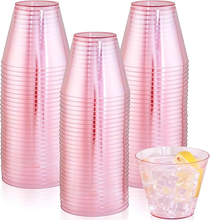 Ciaell 300PCS Clear Pink Plastic Cups - 9 Oz Heavy Duty Plastic Cups - Clear Party Cups Disposabl... | Amazon (US)