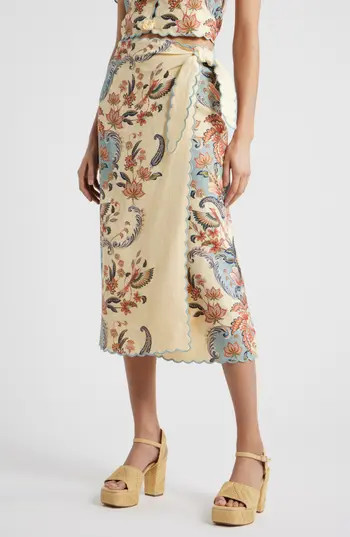 FARM Rio Boho Beauty Wrap Linen Maxi Skirt in Boho Beauty Butter at Nordstrom Rack, Size Small | Nordstrom Rack