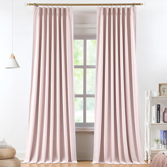 Vision Home Soft Pink Pinch Pleated Full Blackout Curtains Linen Blended Room Darkening Curtain P... | Amazon (US)