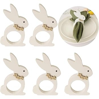 Easter Bunny Napkin Rings Set of 6, Wooden Bunny Napkin Rings, Rabbit Napkin Ring Holders for Eas... | Amazon (US)