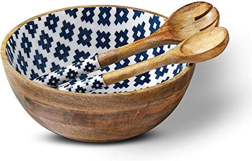 Folkulture Salad Bowl or Wooden Bowls with Serving Tongs, Large Salad Bowls for Fruits, Cereal or Pa | Amazon (US)