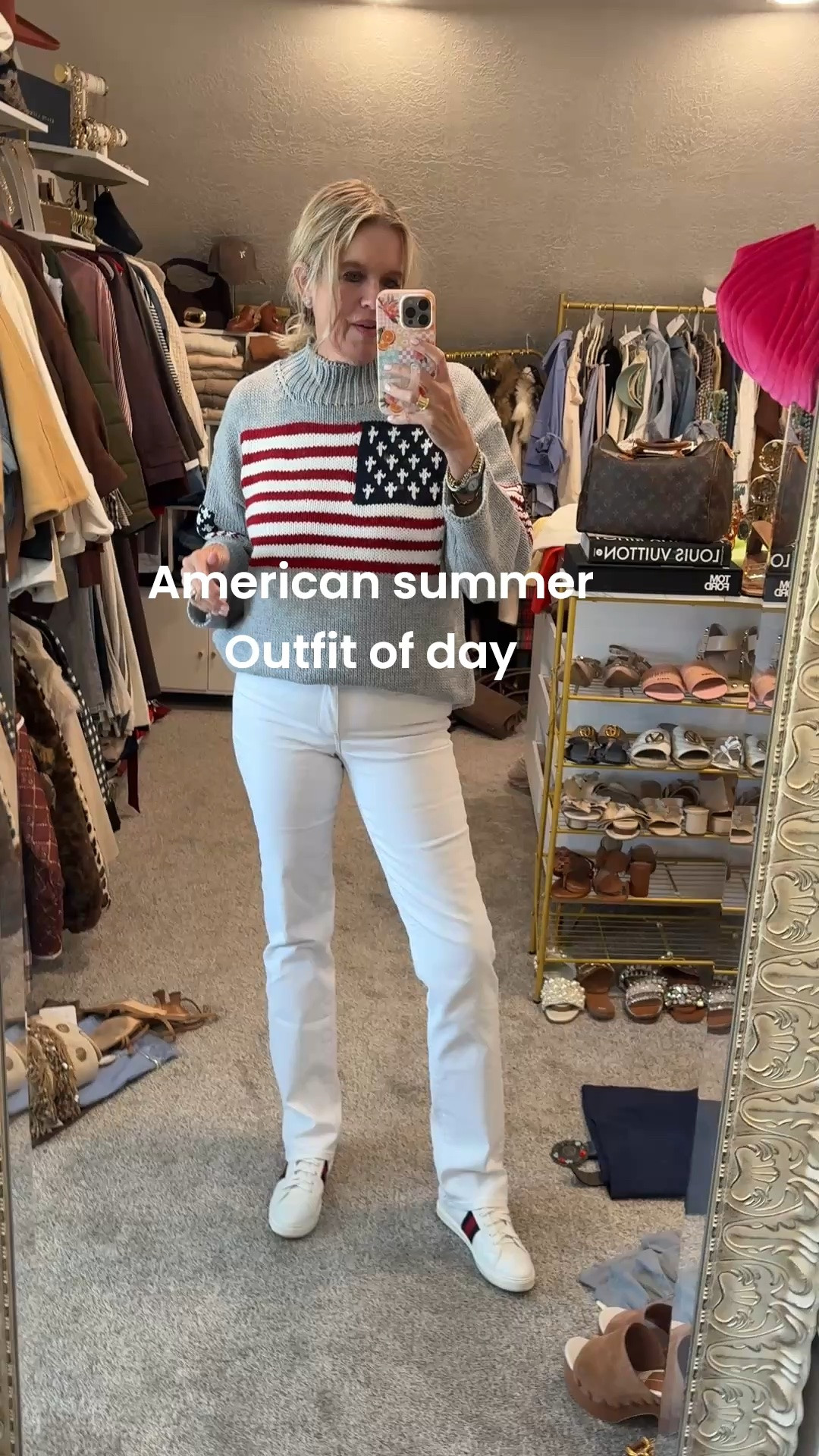 American summer Loading—-

Patriotic or 4th lover… arrives in time…

Loving this light weight chunky cosy grey knit sweater with the flag on front back and on each sleeve! 🇺🇸
A sweater you’ll grab year after year and great
For summer nights by the bon fire/ boating and walks on the beach ✔️ 
Wear it in the fall and winter layered up
Affordable find- that’s great quality ✔️

NYDJ straight leg jeans, not see Thur and has a tummy control .. fits tts 
I am in the tall length (I am 5’9 1:2) 
The white jean you’ll want two pairs of… because you’ll wear them that much

Frankie 4 leather tennis shoes with red and blue stripes on side

6ct manufactured diamond earrings

#LTKootd #LTKOver40 #LTKSaleAlert